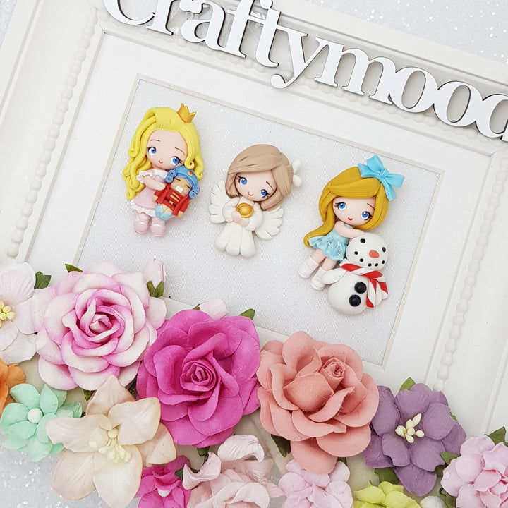 LIMITED ! SET of 3 Adorable Christmas angel and girls - Embellishment Clay Bow Centre