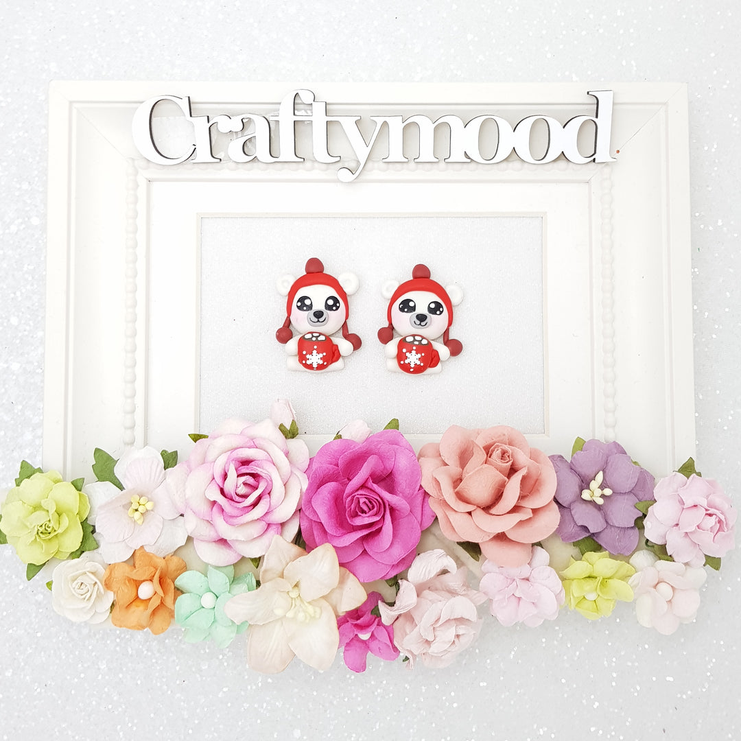 Bear drink milk - Handmade Flatback Clay Bow Centre