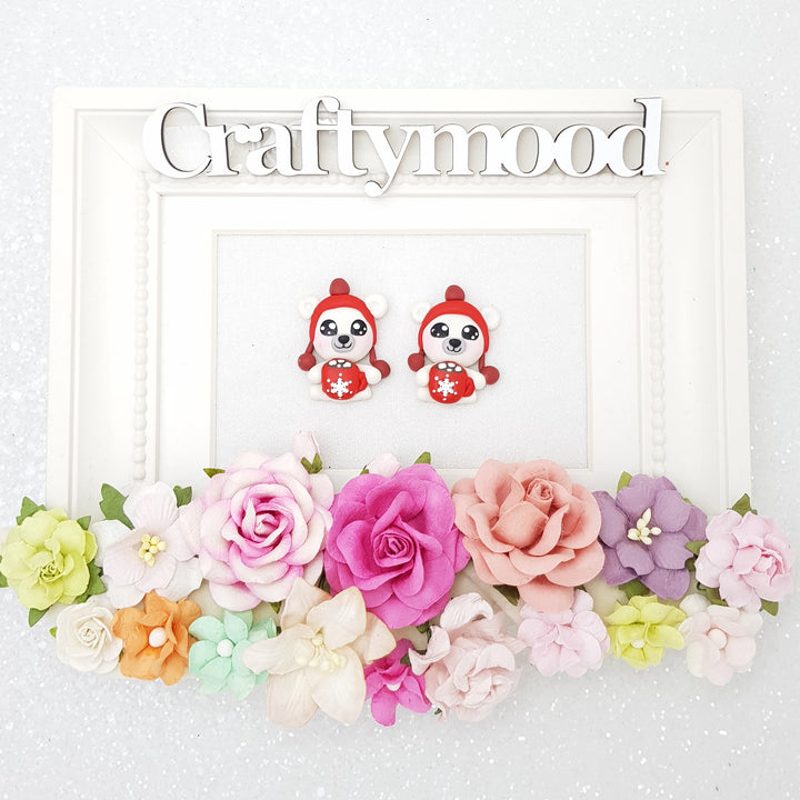 Bear drink milk - Handmade Flatback Clay Bow Centre