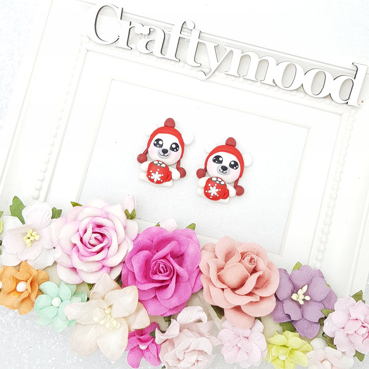 Bear drink milk - Handmade Flatback Clay Bow Centre