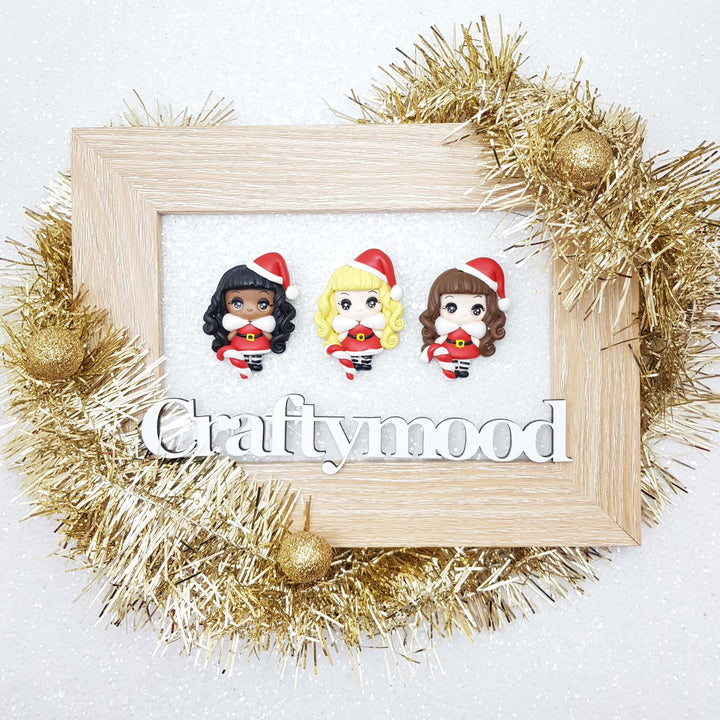 Christmas girl A - Handmade Flatback Clay Bow Centre