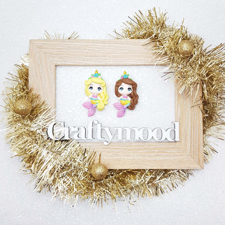 Rainbow Mermaid Girl - Handmade Flatback Clay Bow Centre