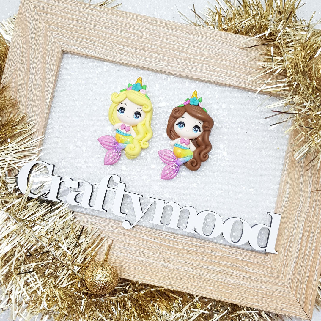 Rainbow Mermaid Girl - Handmade Flatback Clay Bow Centre