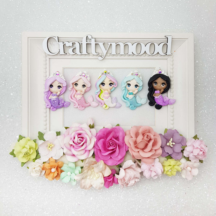 Mermaid with crown - Handmade Flatback Clay Bow Centre