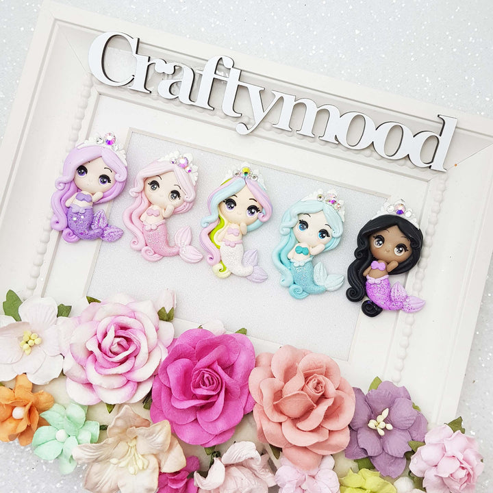 Mermaid with crown - Handmade Flatback Clay Bow Centre