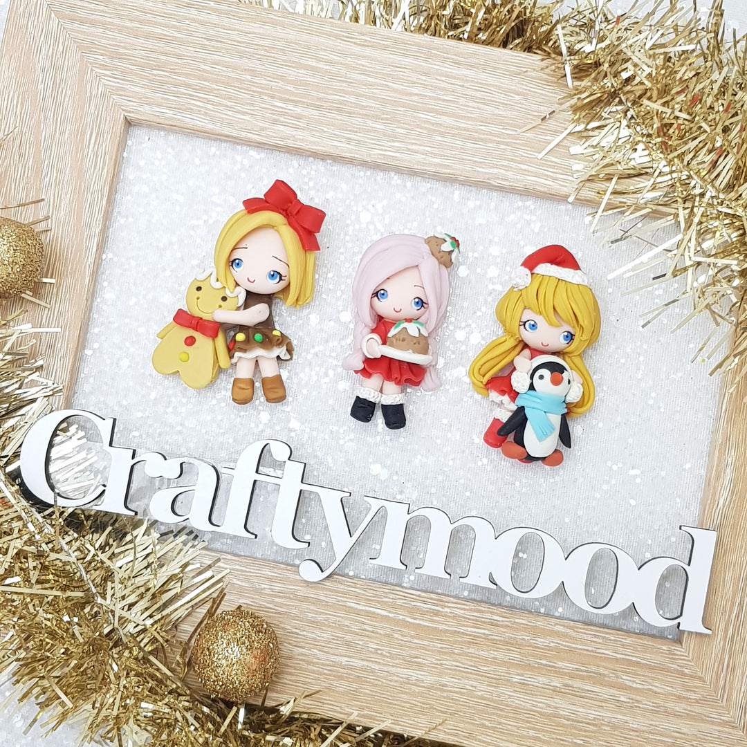 LIMITED ! SET of 3 Adorable Christmas girls - Embellishment Clay Bow Centre
