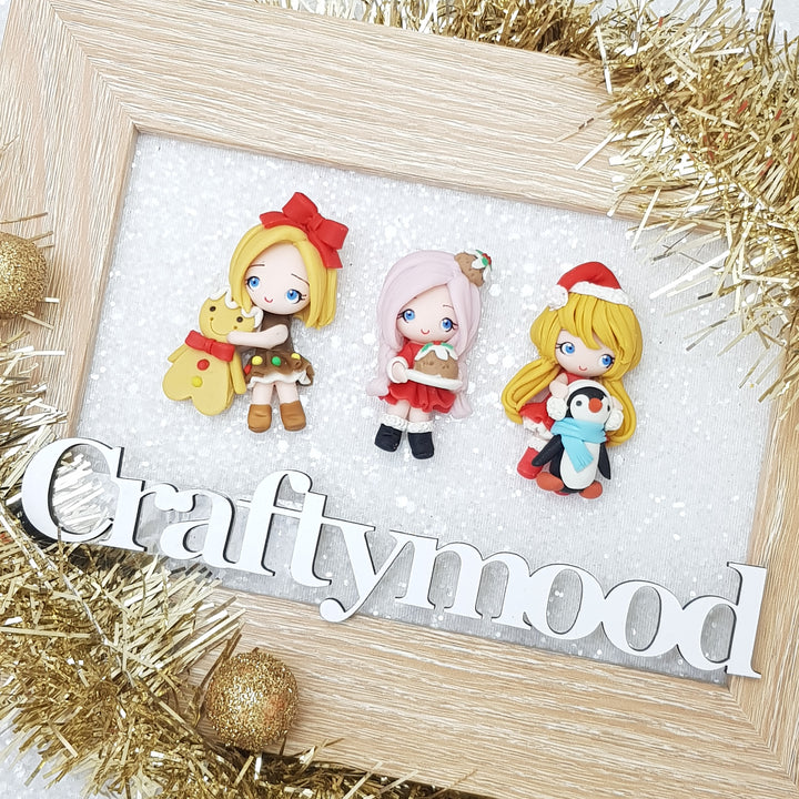 LIMITED ! SET of 3 Adorable Christmas girls - Embellishment Clay Bow Centre