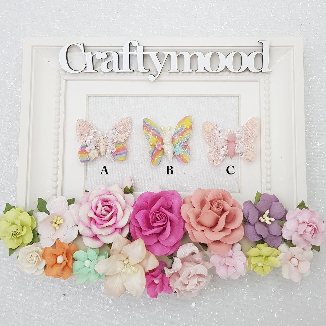 Rainbow butterfly - Handmade Flatback Clay Bow Centre