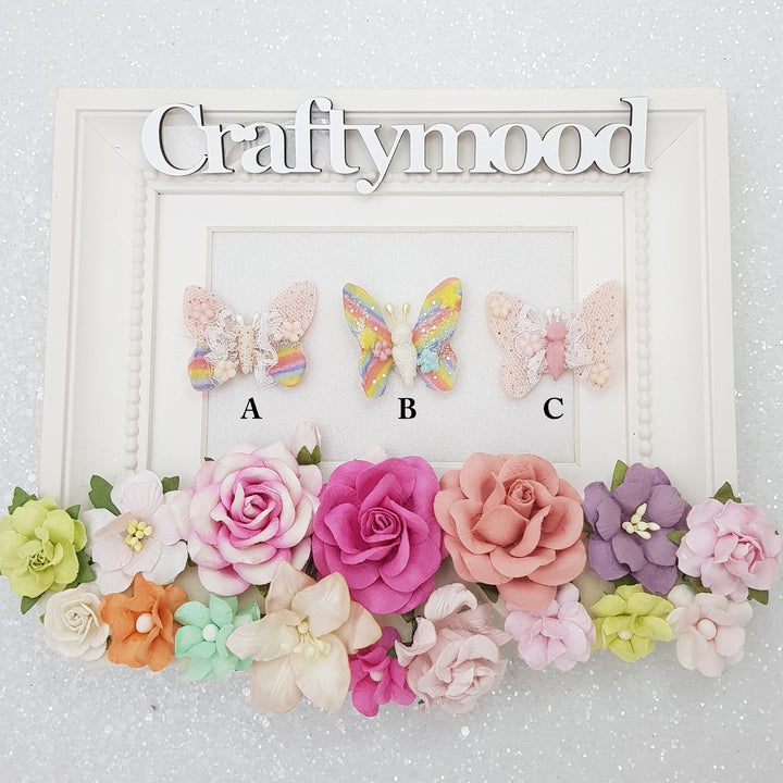 Rainbow butterfly - Handmade Flatback Clay Bow Centre