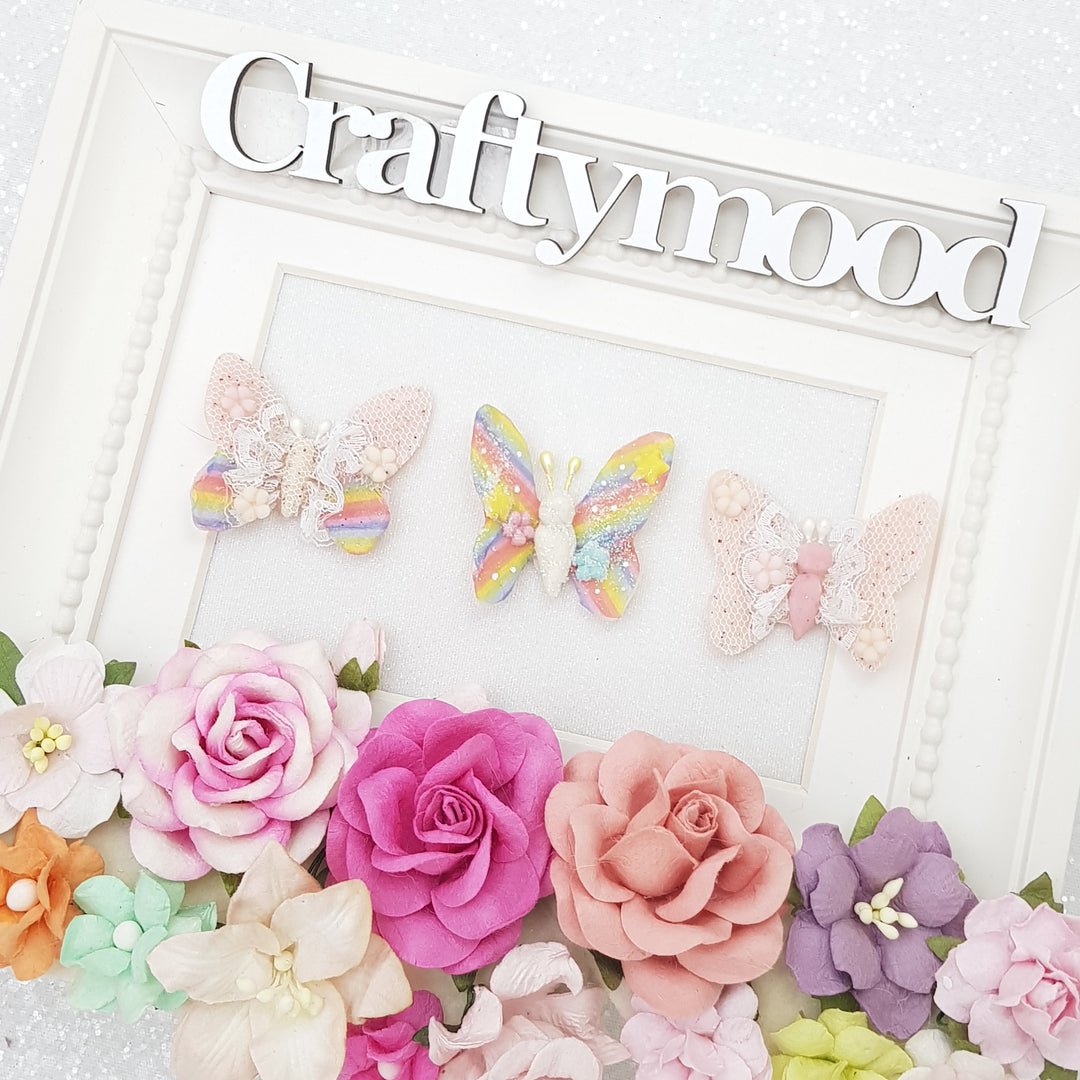 Rainbow butterfly - Handmade Flatback Clay Bow Centre