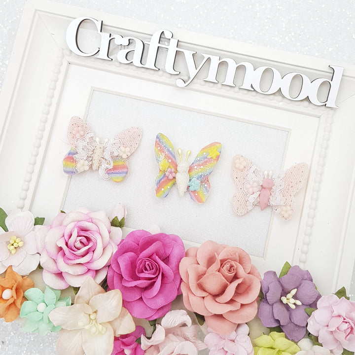 Rainbow butterfly - Handmade Flatback Clay Bow Centre