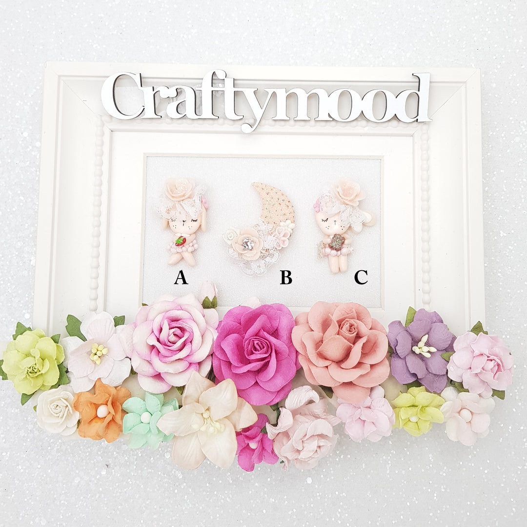 Crescent moon and bunny - Embellishment Clay Bow Centre