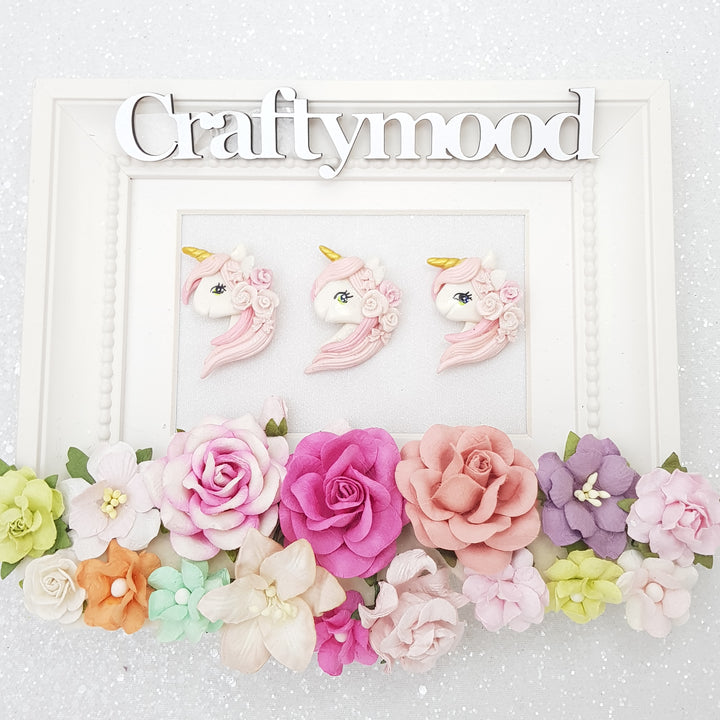 Pink unicorn head - Handmade Flatback Clay Bow Centre