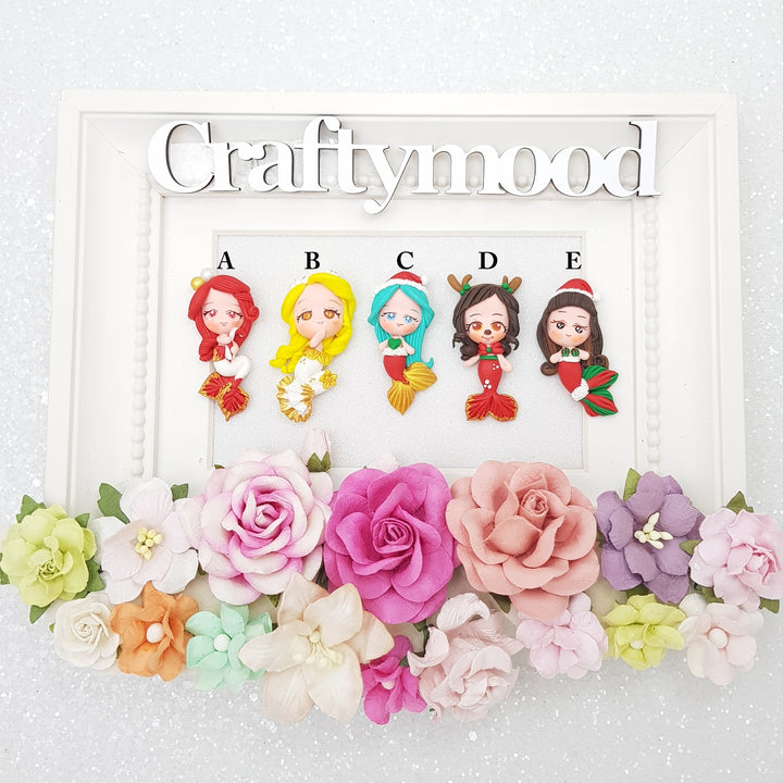 SALE Cute Christmas Mermaid Girl - Embellishment Clay Bow Centre