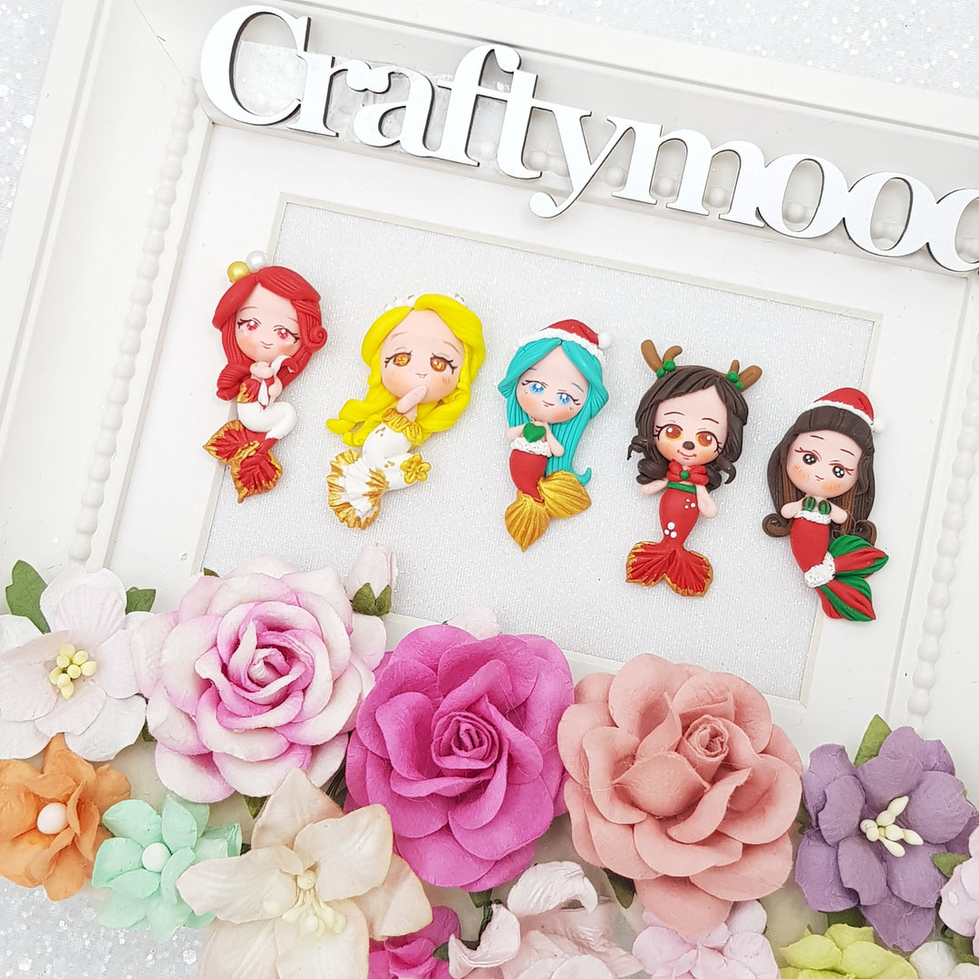 SALE Cute Christmas Mermaid Girl - Embellishment Clay Bow Centre