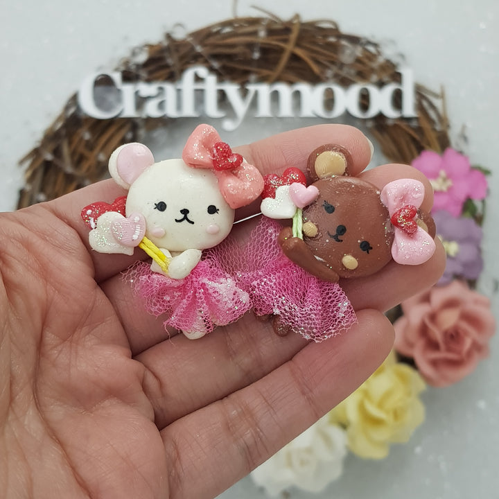 Dancing Bear - Handmade Flatback Clay Bow Centre