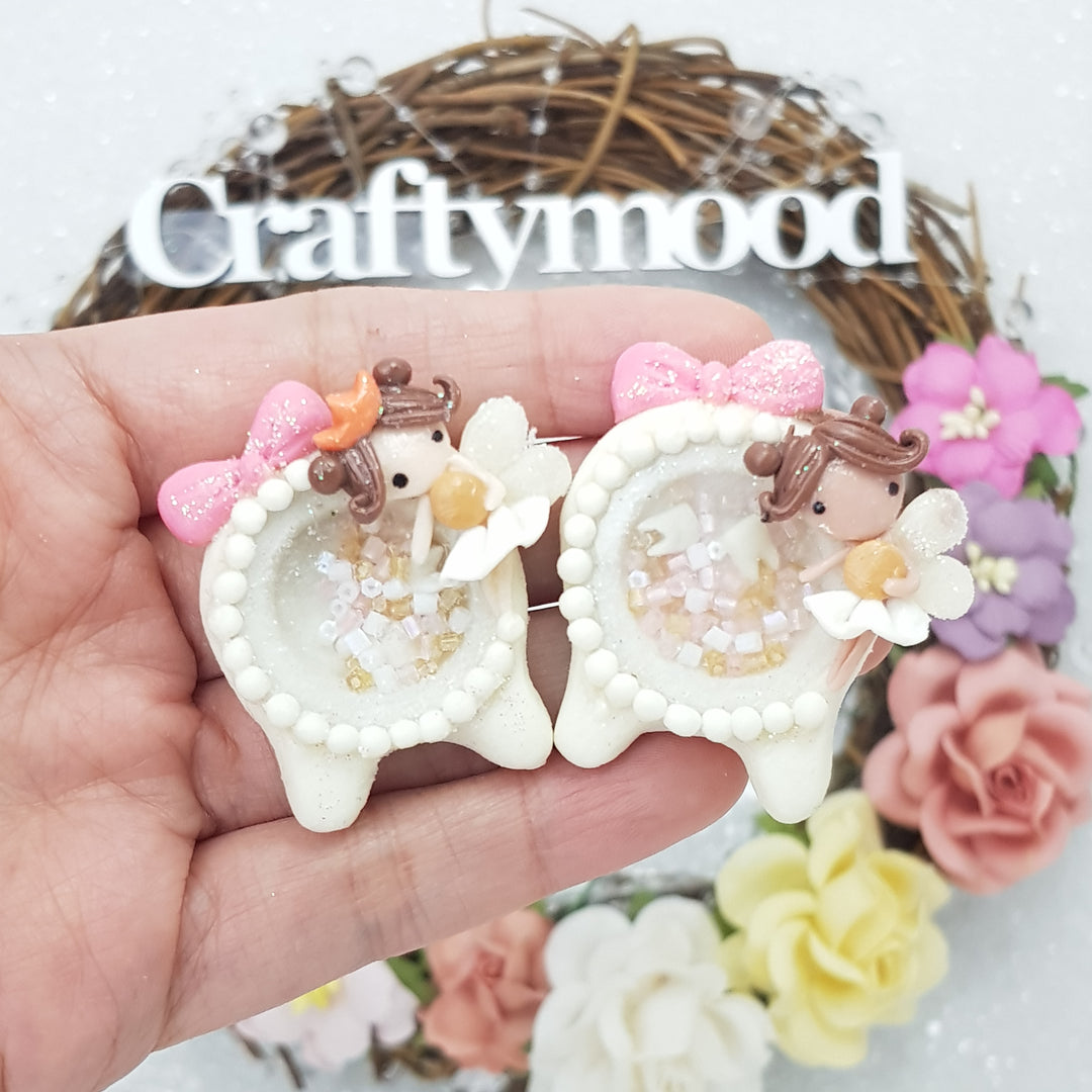 Tooth Fairy Shaker - Handmade Flatback Clay Bow Centre