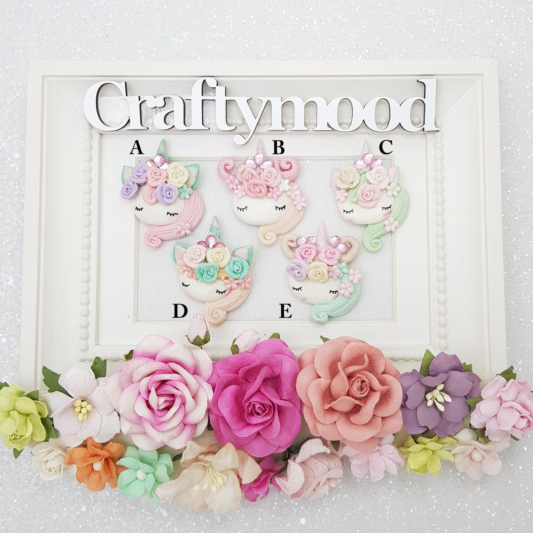 crystal Unicorn Head - Handmade Flatback Clay Bow Centre