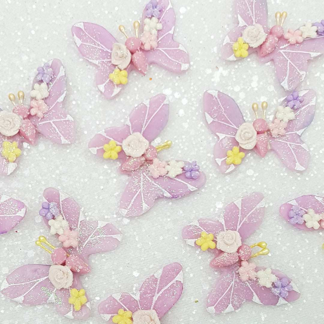 Bubblegum pink butterfly - Handmade Flatback Clay Bow Centre