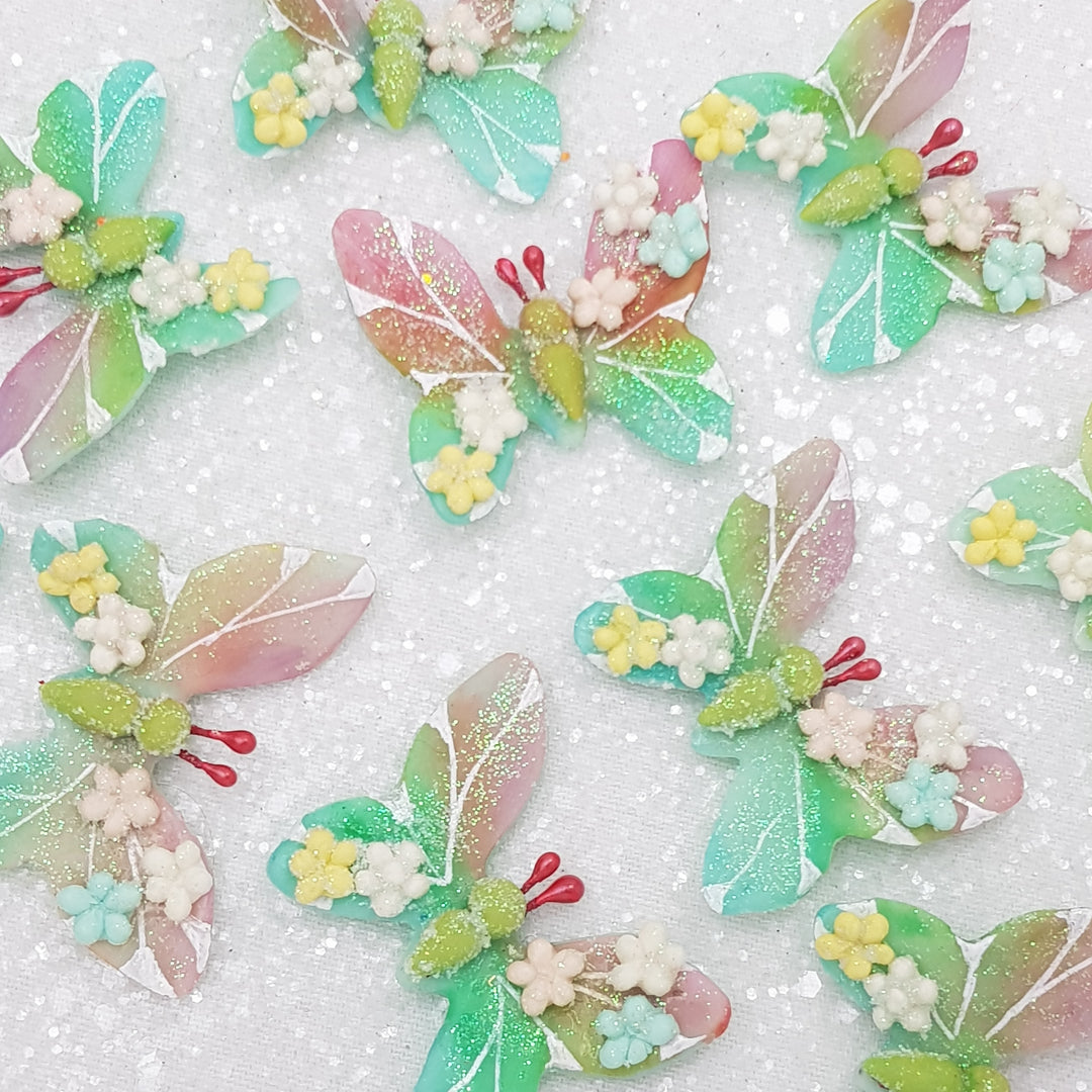 Tropical shade butterfly - Handmade Flatback Clay Bow Centre