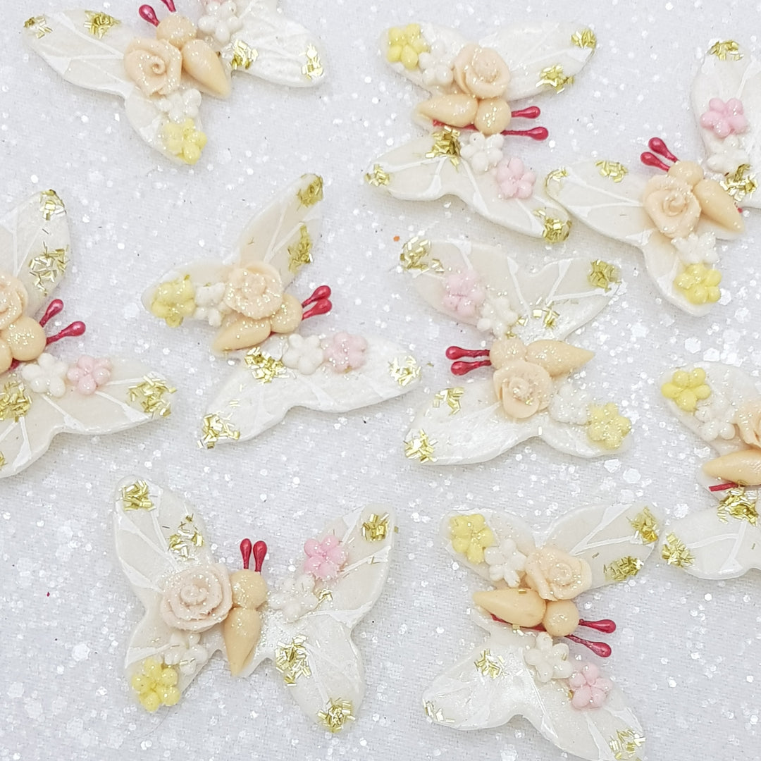 White tone butterfly - Handmade Flatback Clay Bow Centre
