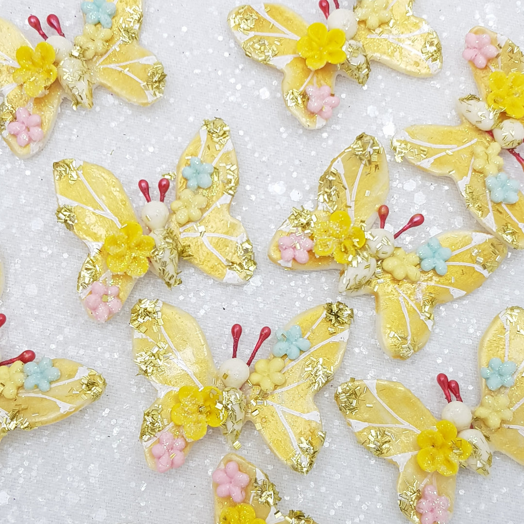 Golden tone butterfly - Handmade Flatback Clay Bow Centre