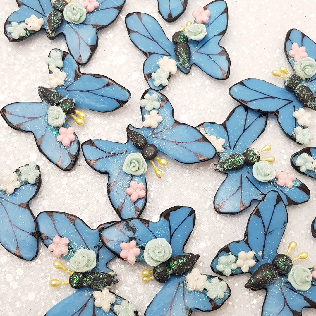 Blue Butterfly - Embellishment Clay Bow Centre