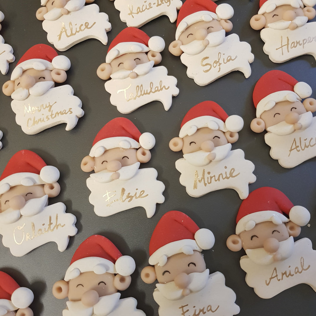 Santa Head - personalised - Handmade Flatback Clay Bow Centre