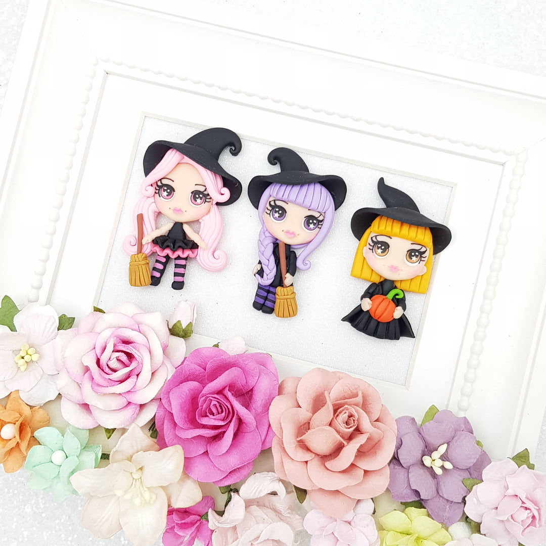 Pout witch girl - Embellishment Clay Bow Centre