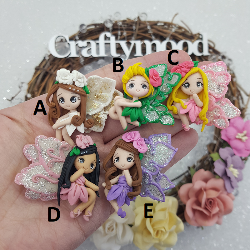 Spring flower fairies - Handmade Flatback Clay Bow Centre