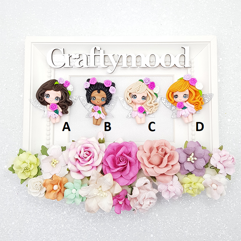 Flower fairy with silver wing - Embellishment Clay Bow Centre