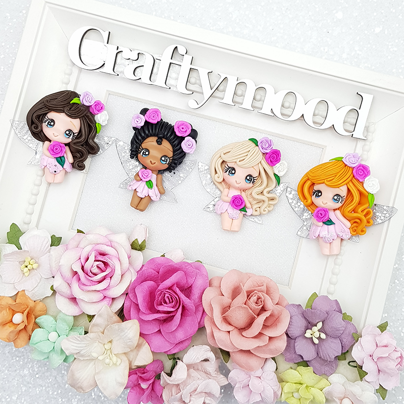 Flower fairy with silver wing - Embellishment Clay Bow Centre