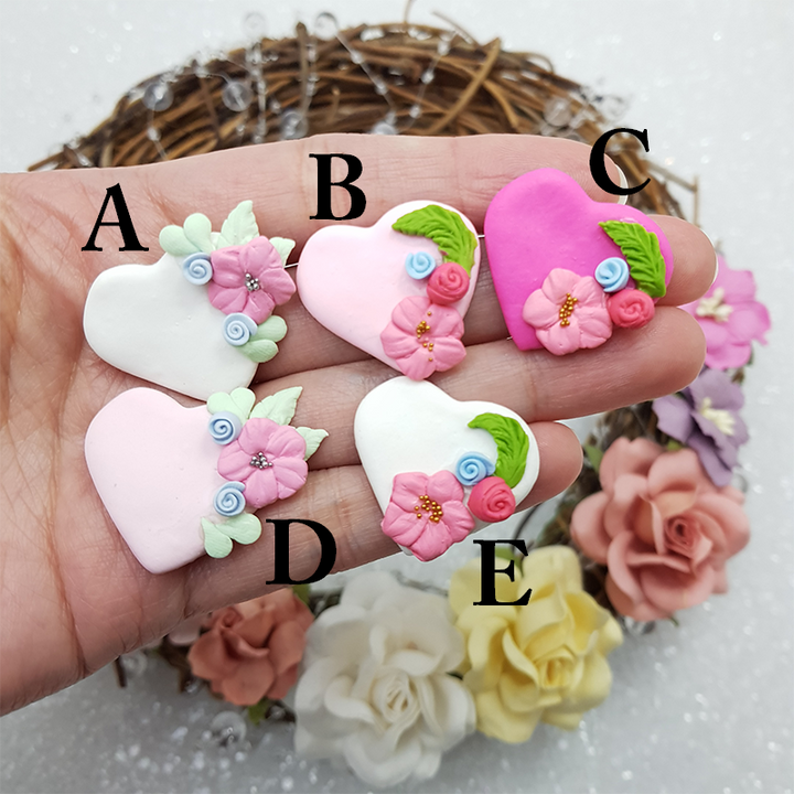 Personalised Flower heart - Handmade Flatback Clay Bow Centre