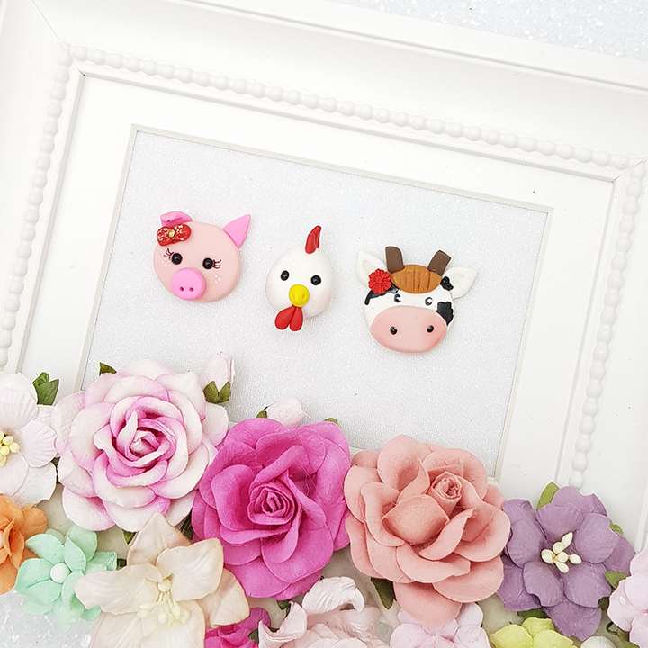 Farm animals - Handmade Flatback Clay Bow Centre