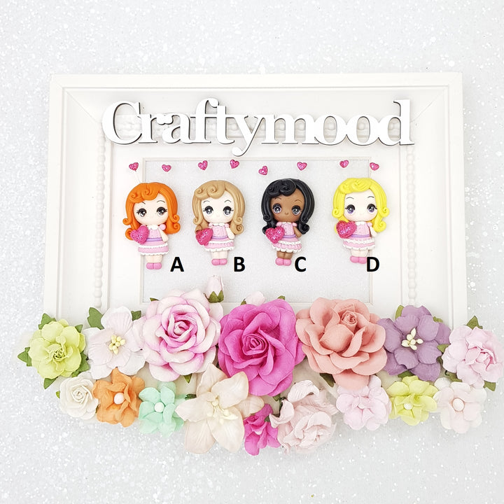 Cutie Valentine girls - Embellishment Clay Bow Centre