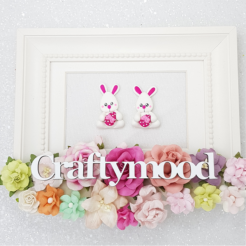 Bunny with pink egg - Handmade Flatback Clay Bow Centre