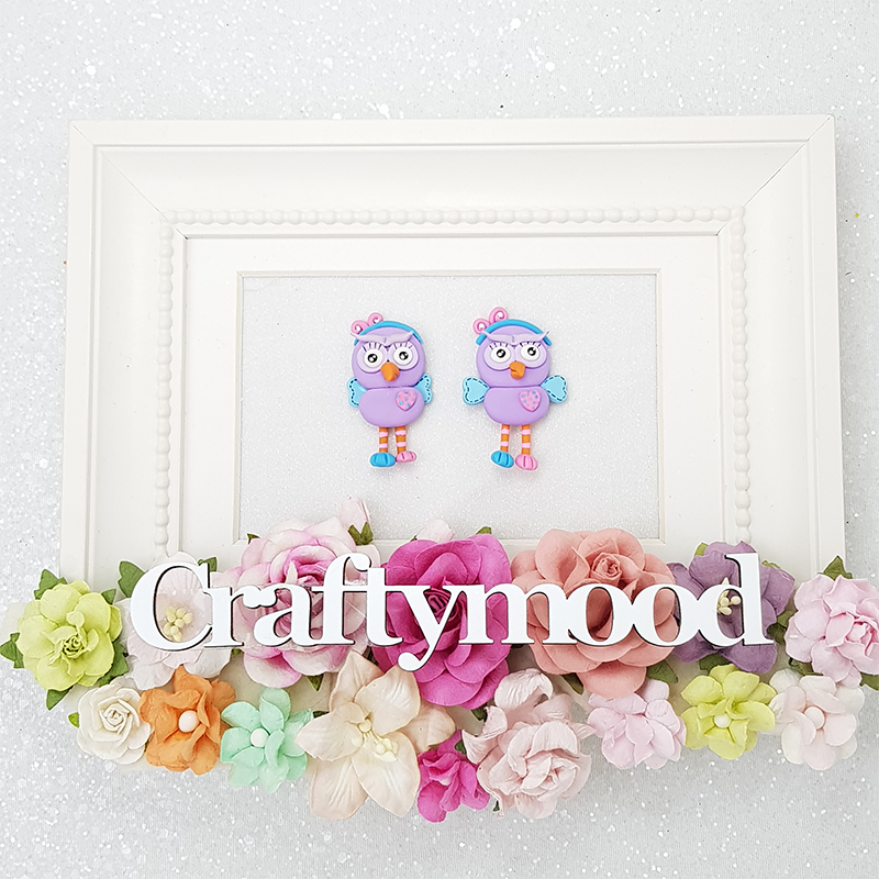 Purple bird owl - Handmade Flatback Clay Bow Centre