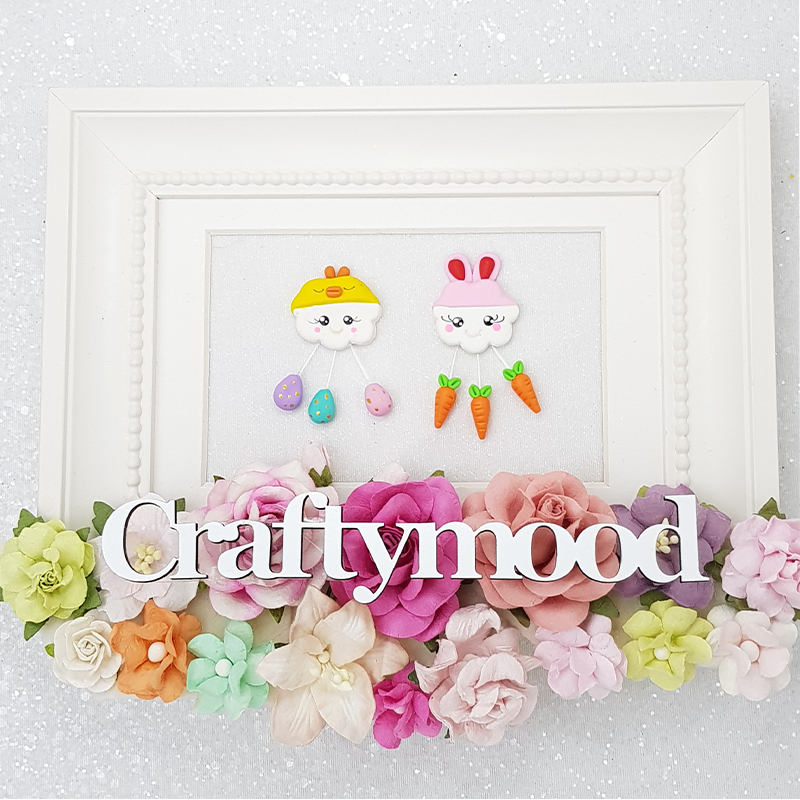 sale Bunny and chick cloud - Handmade Flatback Clay Bow Centre