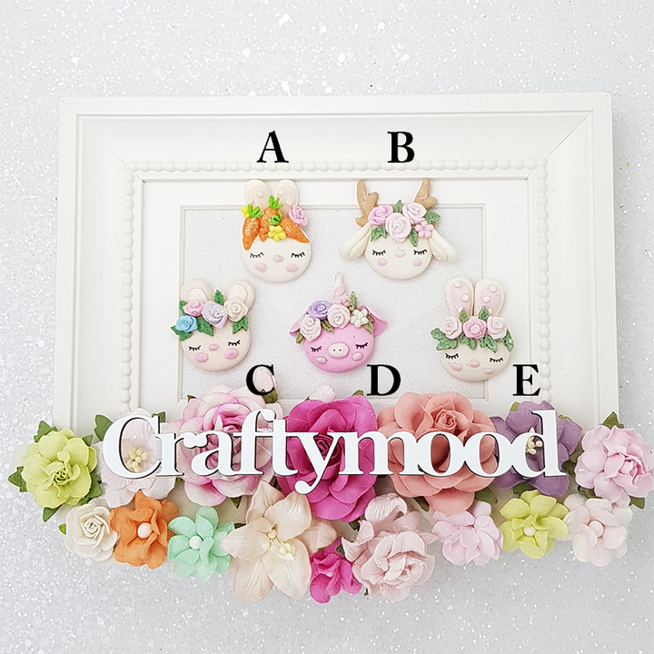 SALE Spring animal head - Handmade Flatback Clay Bow Centre