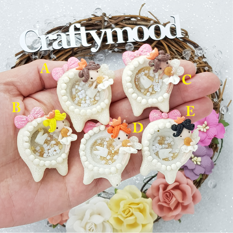 Tooth Fairy Shaker - Handmade Flatback Clay Bow Centre