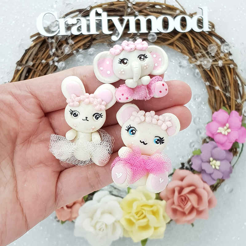 Dancing cute animals ballerina tutu - Handmade Flatback Clay Bow Centre