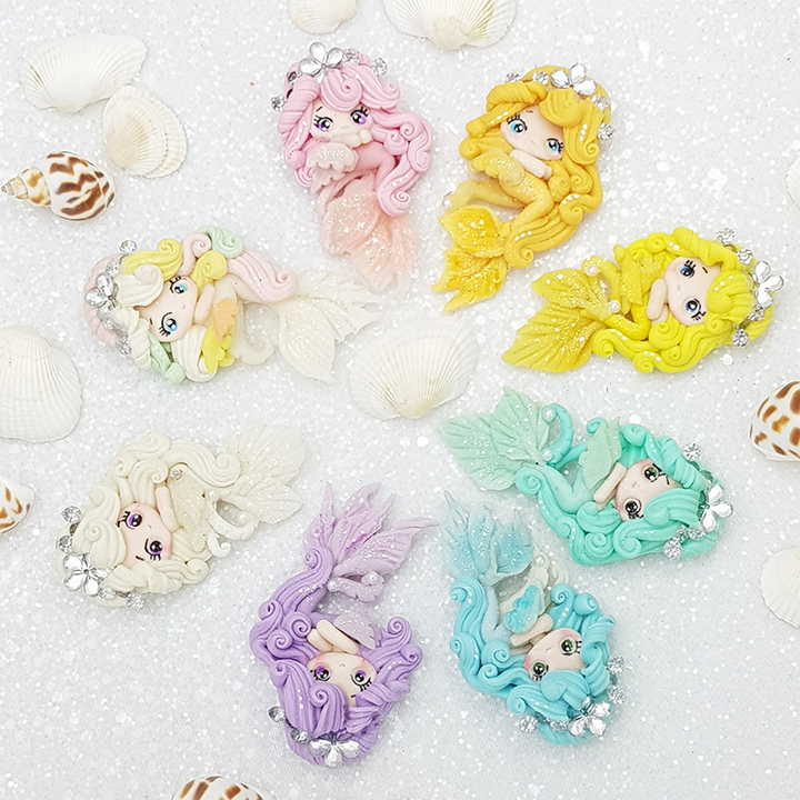 Crystal Mermaid - Handmade Flatback Clay Bow Centre