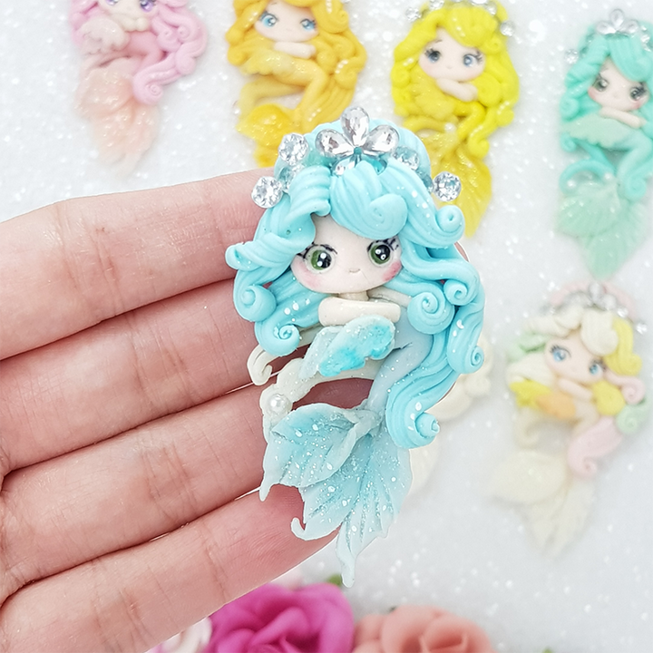 Crystal Mermaid - Handmade Flatback Clay Bow Centre
