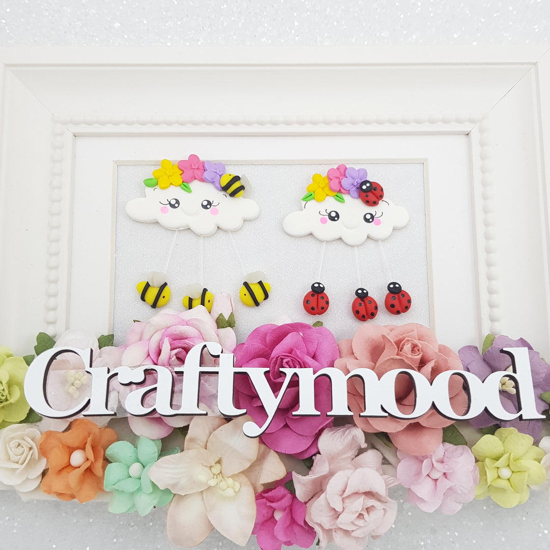 bee cloud lady bug cloud- Handmade Flatback Clay Bow Centre