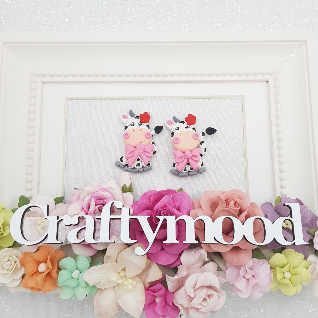 cow - Handmade Flatback Clay Bow Centre