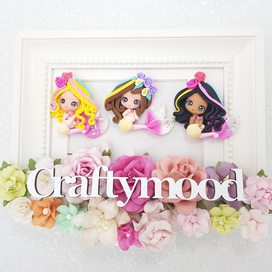 White Pink mermaid - Clay Charm Embellishment limited