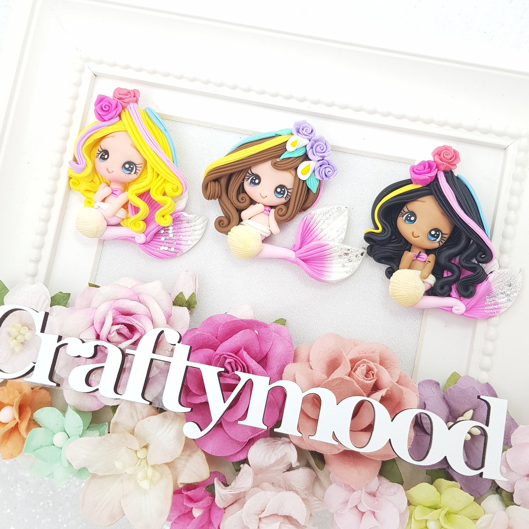 White Pink mermaid - Clay Charm Embellishment limited