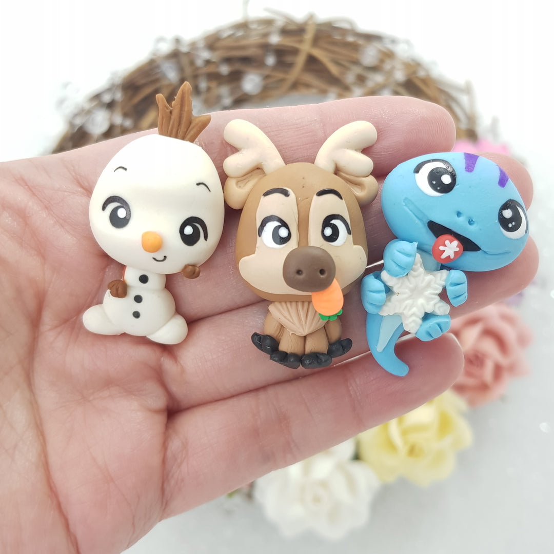 deer lizard snowman  - Handmade Flatback Clay Bow Centre