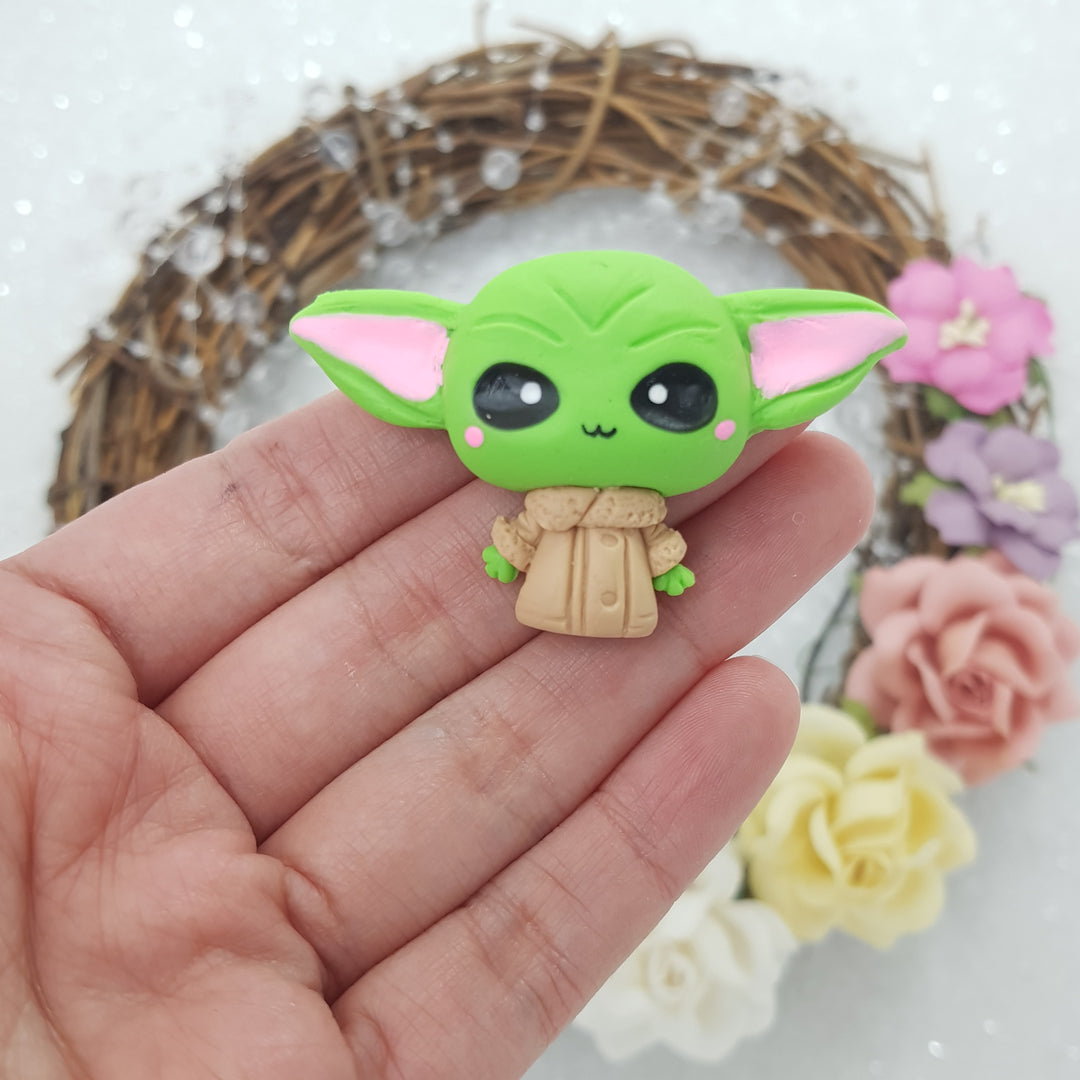 green alien  - Handmade Flatback Clay Bow Centre