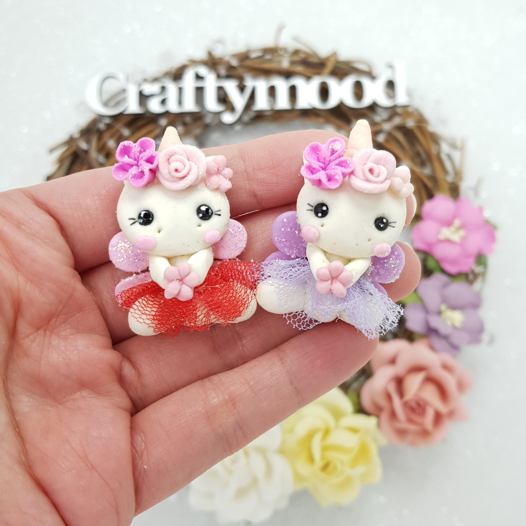 Kawaii unicorn  - Embellishment Clay Bow Centre